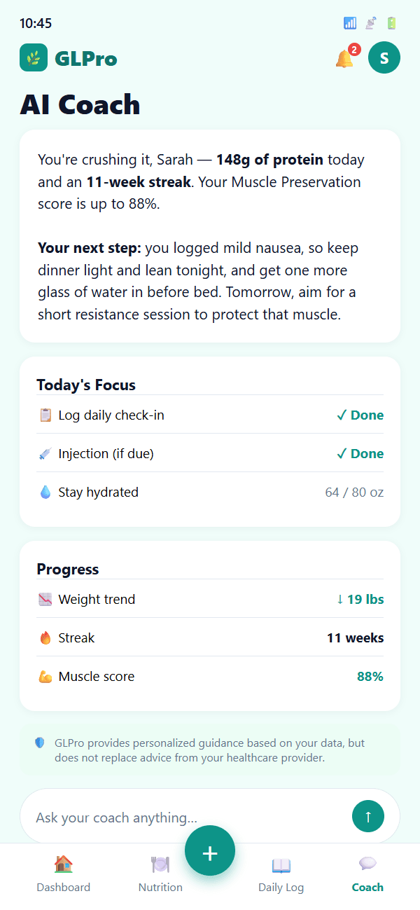 GLPro AI coach giving personalized guidance